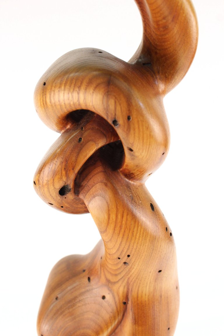 Modernist Biomorphic Wood Sculpture on Rotating Base-NYShowplace