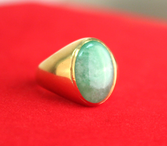Modern Jade Ring With Yellow Gold Band