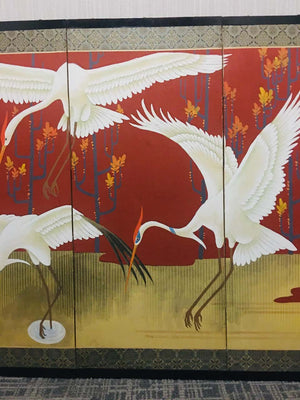 Japanese Showa Period Folding Screen with Painted Cranes (6720005341341)