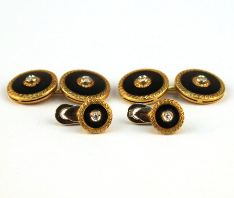 Cuff Link Set in Gold, Onyx and Diamonds