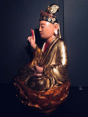 Vietnamese Carved and Gilt Seated Bodhisattva Holding a Flower (6720005472413)