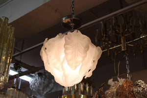 Murano Mid-Century Modern Glass Leaf Pendant in White (6719822463133)