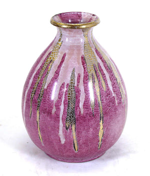 Italian Mid-Century Modern Pink Craquelure Glaze & Gold Décor Vase (6720040304797)