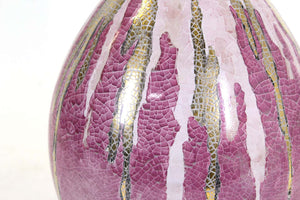 Italian Mid-Century Modern Pink Craquelure Glaze & Gold Décor Vase (6720040304797)
