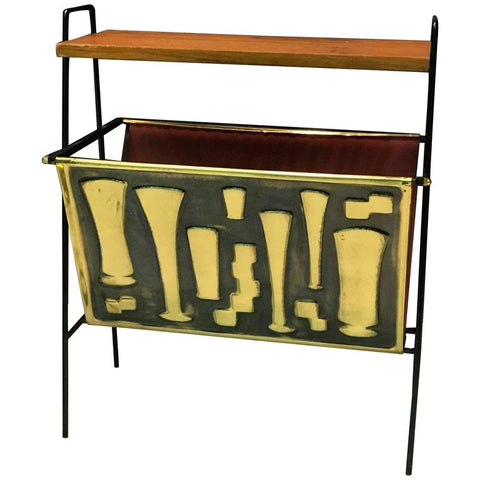 Italian Modernist Magazine Rack with Brass Accents