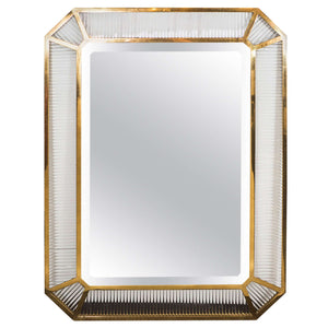 Italian Fontana Arte Glass Rod and Polished Brass Monumental Mirror (6719810306205)