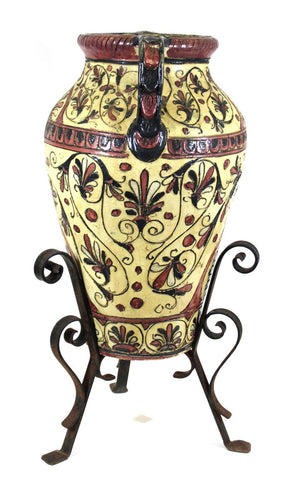 Italian Neoclassical Revival Sgraffito Pink and Cream Urn on Wrought Iron Base (6720003342493)