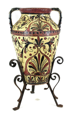 Italian Neoclassical Revival Sgraffito Pink and Cream Urn on Wrought Iron Base (6720003342493)