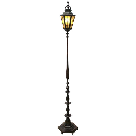 Italian Renaissance Revival Lantern Floor Lamp in Cast Bronze and Repousse Brass