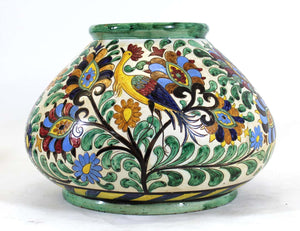 Italian Renaissance Revival Majolica Sgrafitto Centerpiece Vase