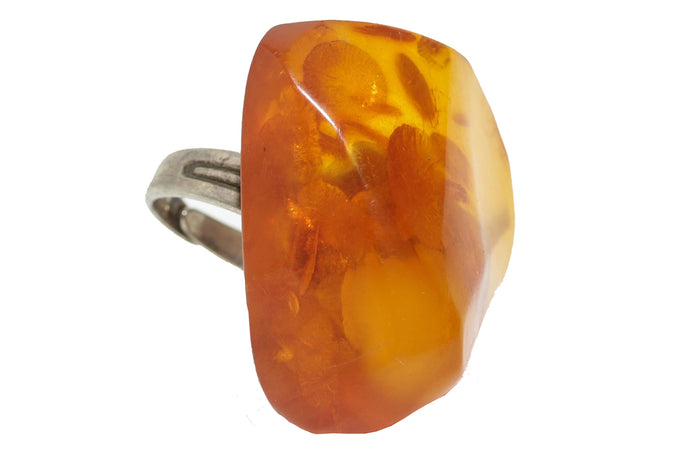 Amber Ring with Tone Metal Shank