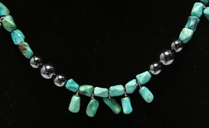 Hematite & Turquoise Choker Necklace (6719994462365)