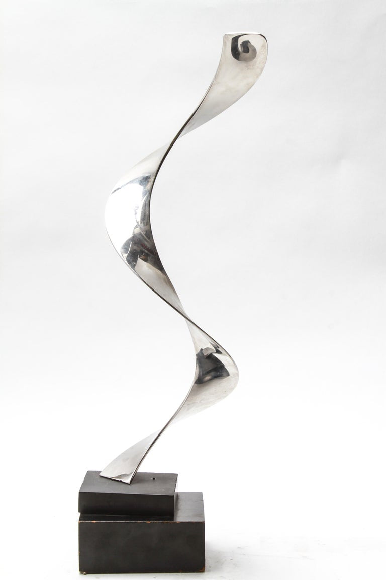 Modernist Abstract Twisting Ribbon Sculpture in Chromed Metal-NYShowplace