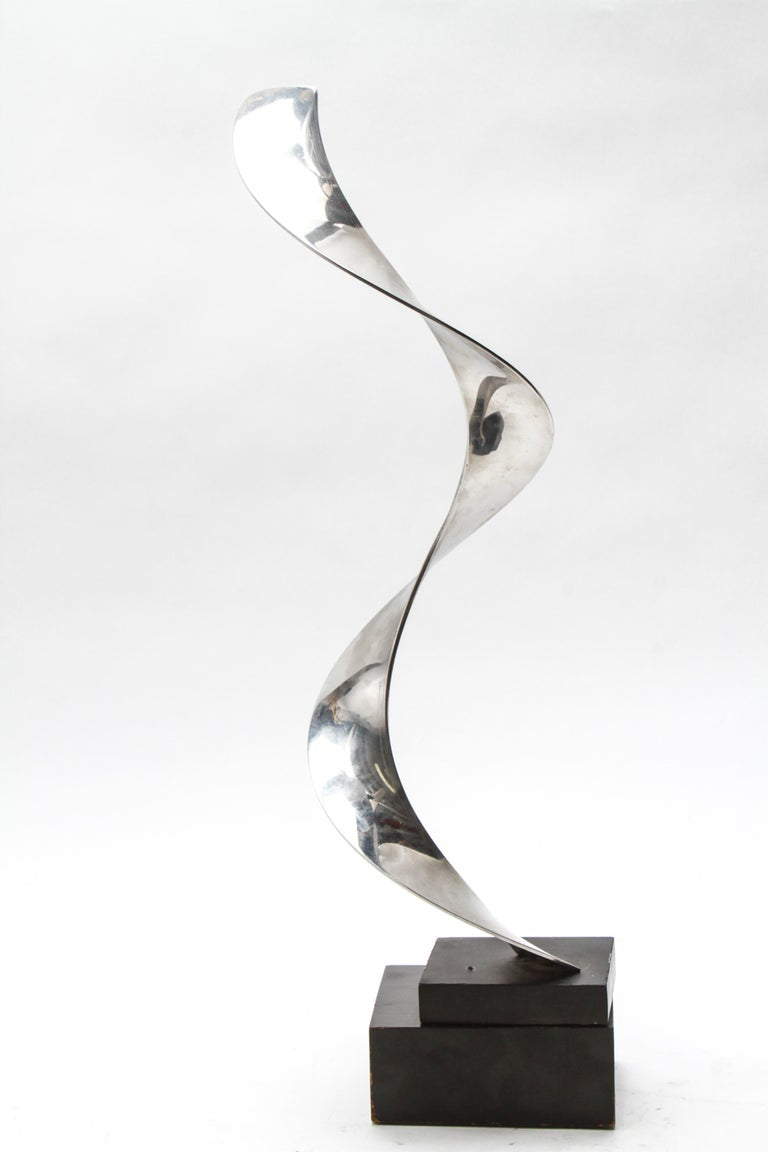 Modernist Abstract Twisting Ribbon Sculpture in Chromed Metal-NYShowplace