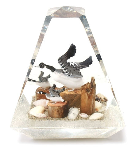 Modern Geese, Driftwood & Shells in Acrylic Sculpture