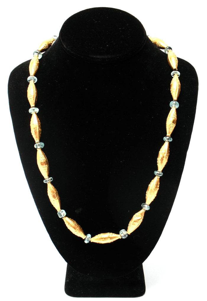 Modern Yellow Gold & Aquamarine Beads Necklace