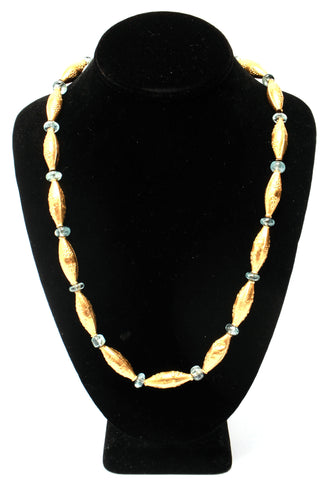 Modern Yellow Gold & Aquamarine Beads Necklace