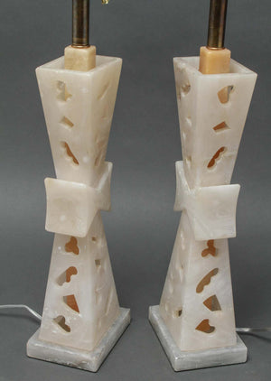 Mid-Century Modern Carved Alabaster Lamps in James Mont Style (6720029655197)
