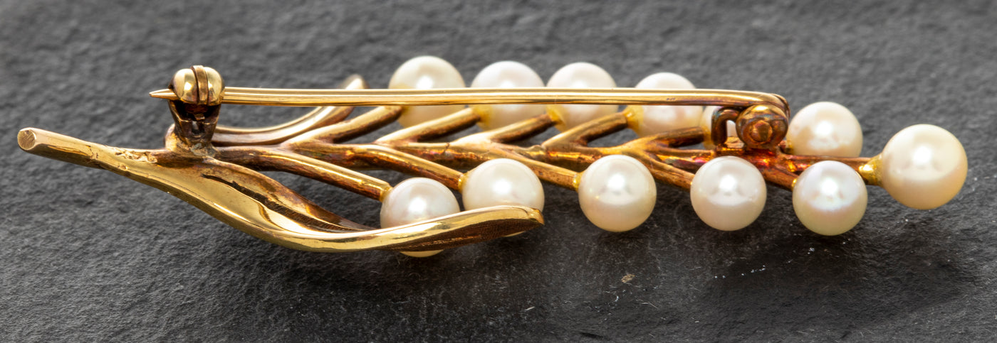 Sale! Vintage 14K Yellow Gold and Pearl Brooch - Larc Jewelers