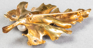 18K Yellow Gold Pearl Diamond & Sapphire Brooch (7266005319837)