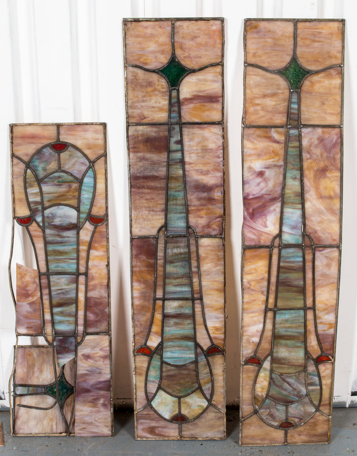 Set of 3 Art Nouveau Stained Glass Panels