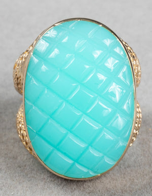 14K Yellow Gold & Blue Faux-Gemstone Cocktail Ring (7461456347293)
