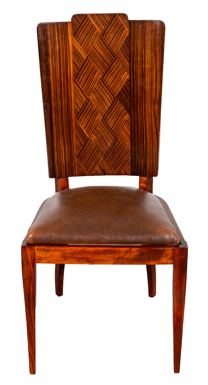 Art Deco Hardwood and Leather Side Chair