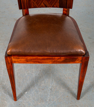 Art Deco Hardwood and Leather Side Chair (7427946414237)