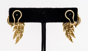 Vintage 18K Yellow Gold Diamond Feather Earrings (7254581215389)