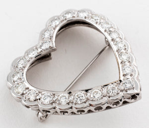 Modern Palladium Diamond Heart Brooch / Pin (7279090729117)