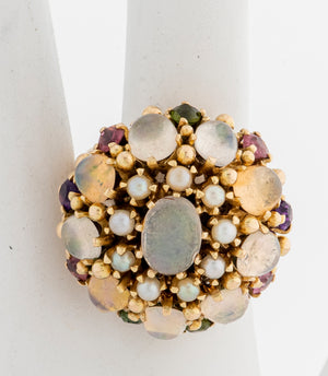 1960's 14K Yellow Gold Opal & Seed Pearl Dome Ring (7279102197917)