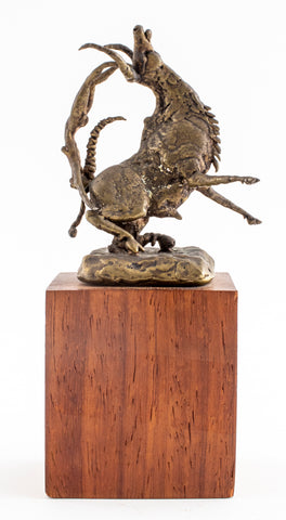 Brutalist Bronze Longhorn & Nude Acrobat Sculpture