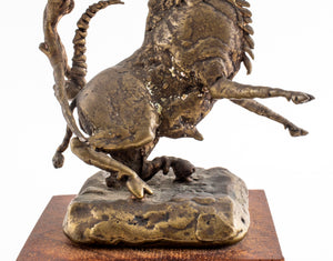 Brutalist Bronze Longhorn & Nude Acrobat Sculpture (7243052613789)