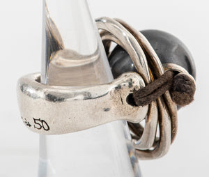 UNO de 50 Silver Plated Faux Black Pearl Ring (7279147974813)