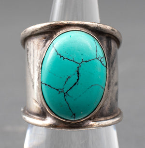 Vintage Silver Oval Composite Turquoise Ring (7323285979293)
