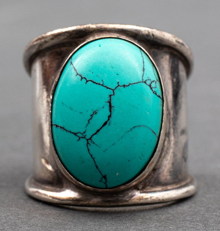 Jesse Robbins Turquoise Coin Silver Ring - Four Winds Gallery