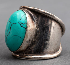 Vintage Silver Oval Composite Turquoise Ring (7323285979293)