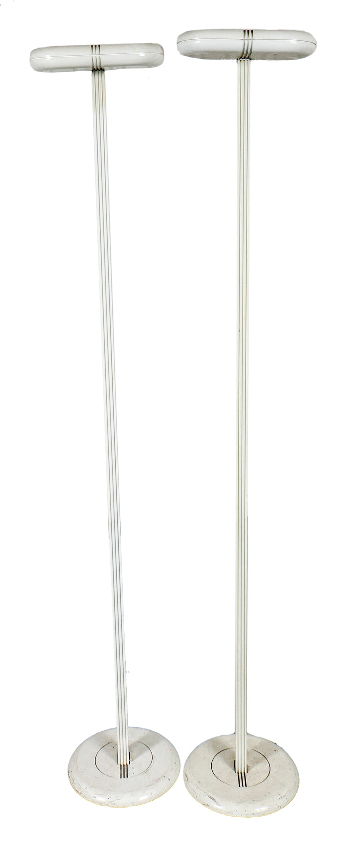 Italian White Enameled Metal Torchere Lamps, Pair