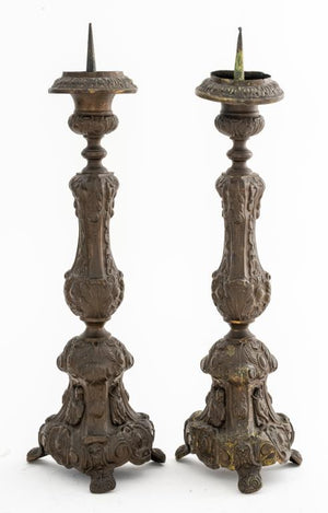 Pair of Baroque Revival Repousse Brass Candle Pricks (7256291442845)