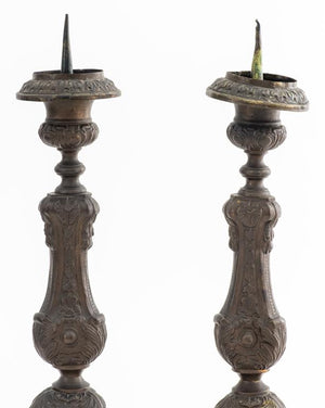 Pair of Baroque Revival Repousse Brass Candle Pricks (7256291442845)