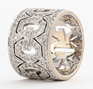 Gucci Style 18K Gold Wide Diamond Filigree Ring (7279218294941)