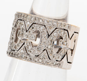 Gucci Style 18K Gold Wide Diamond Filigree Ring (7279218294941)