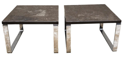 Modern Chrome End Tables W Stone Tops