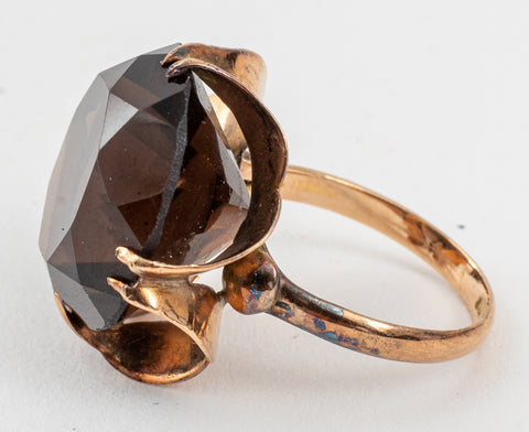 Vintage 1960's 18K Rose Gold Smoky Quartz Ring