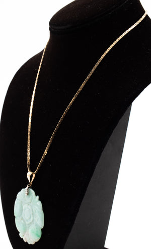 Chinese Jade & Diamond Pendant Necklace 14K Chain (7323343618205)