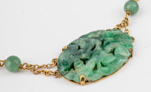 Antique 10K Gold Chinese Carved Jade Necklace (7323337949341)