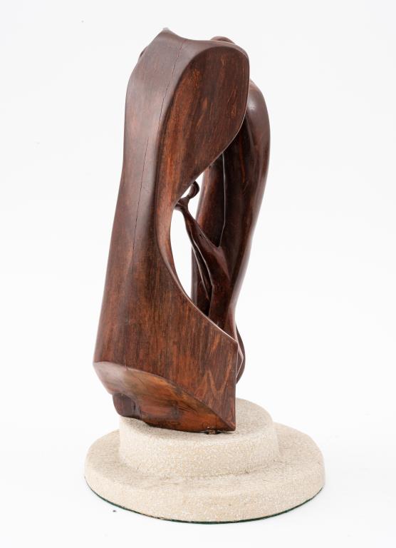 Modern Wood Carved Sculpture Depicting Face in Abstract Shapes – Showplace