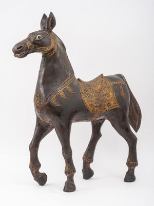 Indian Painted and Inlaid Wood Horse Carving (7327471075485)