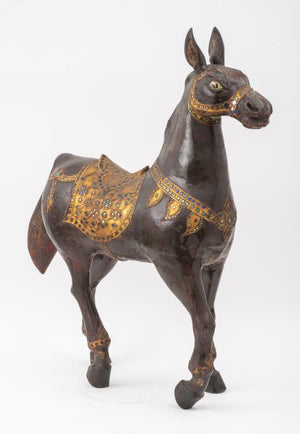 Indian Painted and Inlaid Wood Horse Carving (7327471075485)