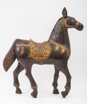 Indian Painted and Inlaid Wood Horse Carving (7327471075485)